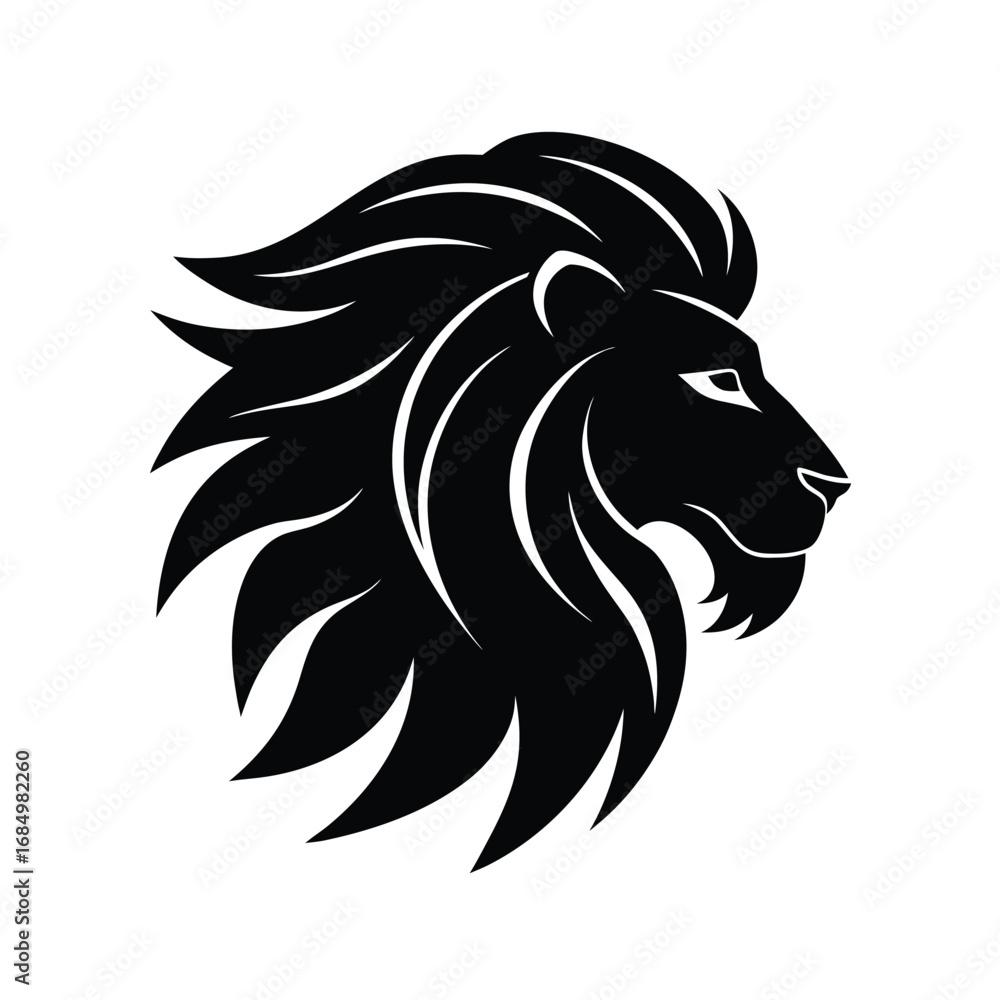 Fototapeta premium Stylized Black Lion Head Profile: Majestic, Powerful, Vector Illustration, Logo Design, Graphic Element