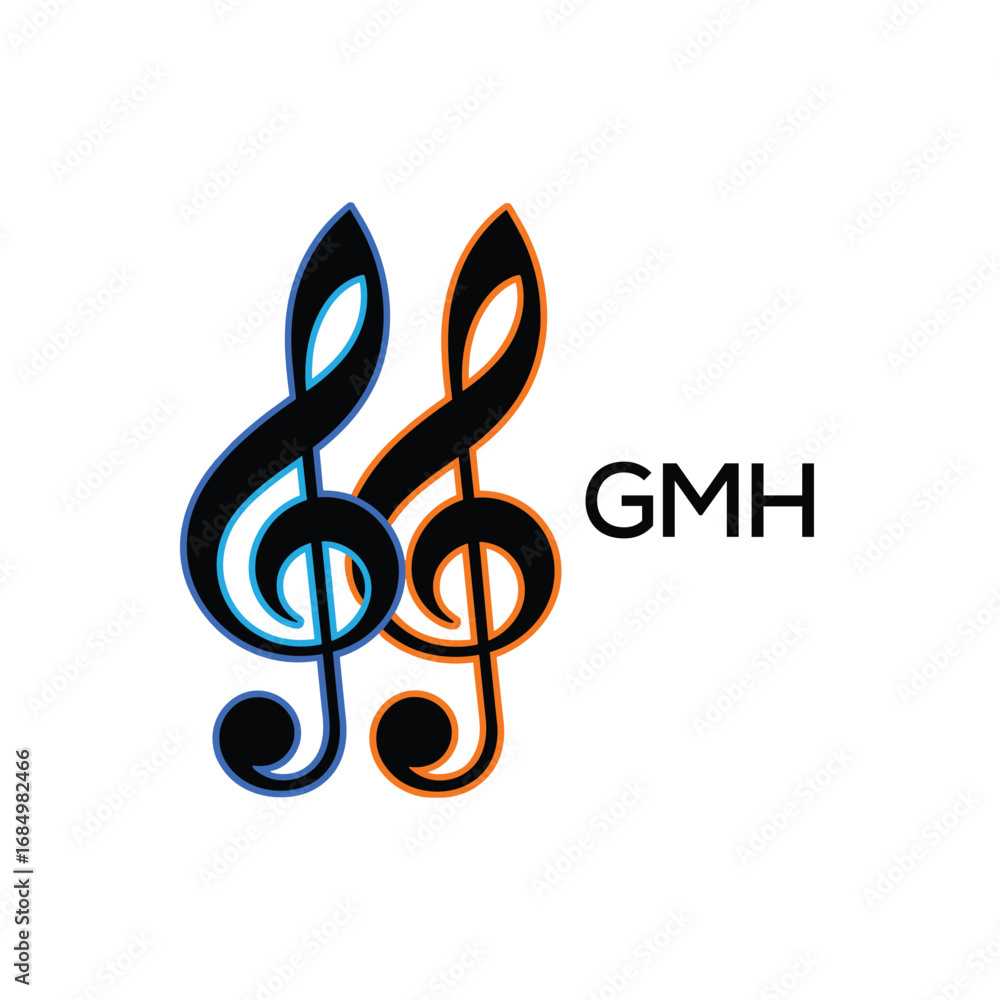 Naklejka premium GMH Music Company logo. GMH Creative Treble Clef Icon and business. GMH best icon Entertainment Branding. 