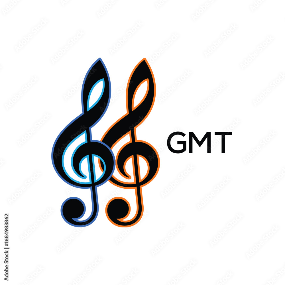 Naklejka premium GMT Music Company logo. GMT Creative Treble Clef Icon and business. GMT best icon Entertainment Branding. 