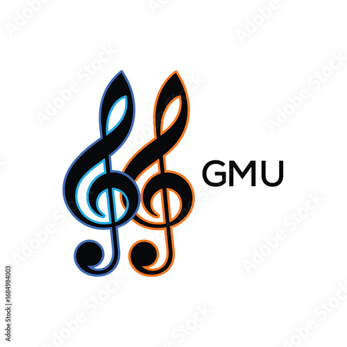 GMU Music Company logo. GMU Creative Treble Clef Icon and business. GMU best icon Entertainment Branding.
