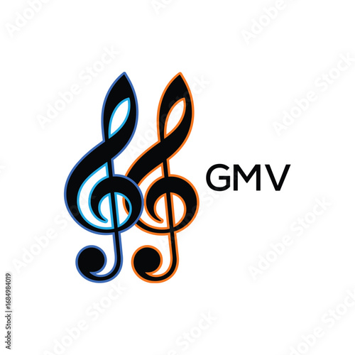 GMV Music Company logo. GMV Creative Treble Clef Icon and business. GMV best icon Entertainment Branding.
