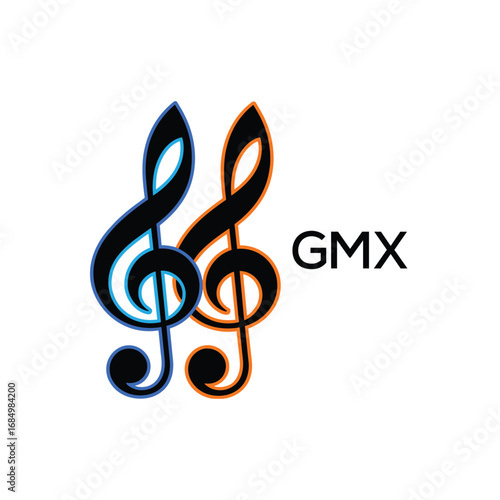 GMX Music Company logo. GMX Creative Treble Clef Icon and business. GMX best icon Entertainment Branding.

