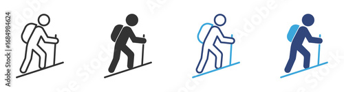 Hiker icon set, person hiker with backpack vector icon . 