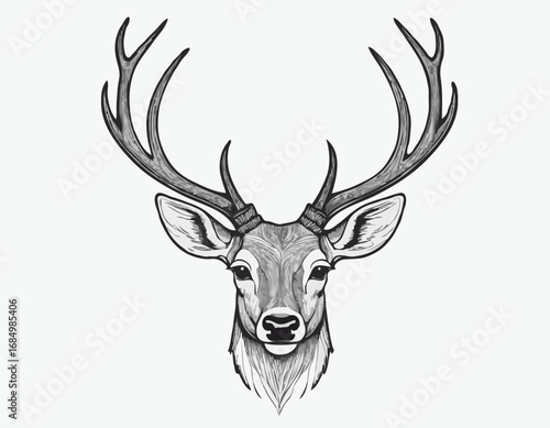 Deer head portrait sketch hand drawn engraving style Vector illustration