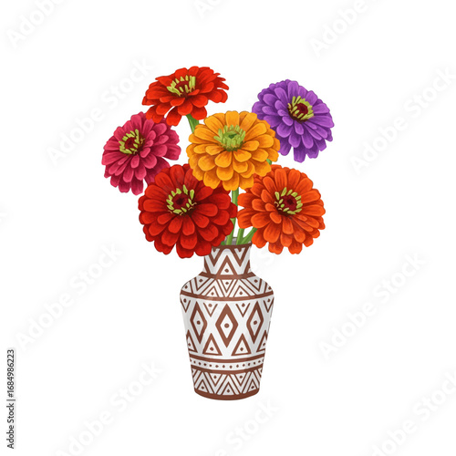 Mixed Marigold and Aster Flowers in Ornamental Vase