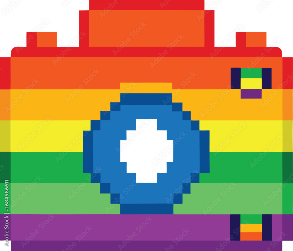 Fototapeta premium Pixel art rainbow camera icon