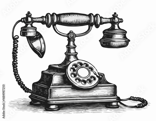 English old telephone retro vintage sketch hand drawn engraving style Vector illustration