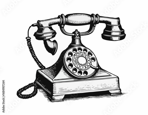 English old telephone retro vintage sketch hand drawn engraving style Vector illustration
