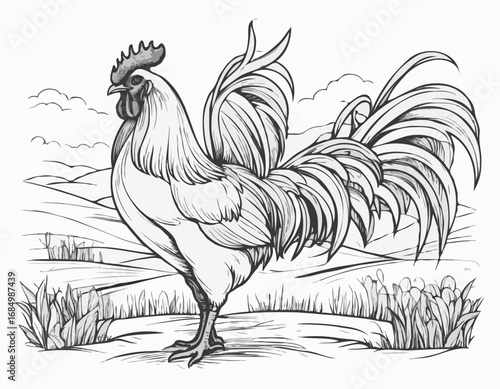 Rooster farm sketch hand drawn in doodle style Farming Vector