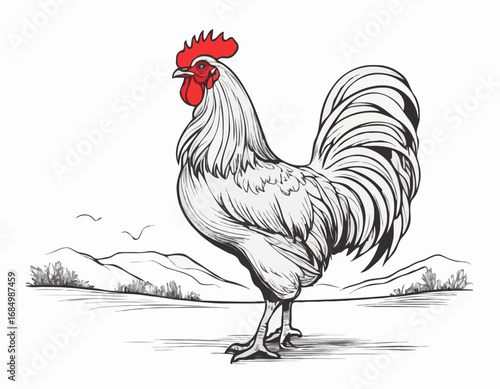 Rooster farm sketch hand drawn in doodle style Farming Vector