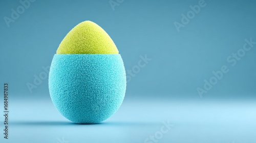 A blue and yellow egg with a hole in the middle