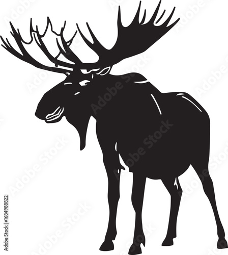 Majestic Moose Silhouette Standing Proudly Wildlife Vector Illustration Forest Animal Black and White Design Nature Icon Graphic Element Artwork