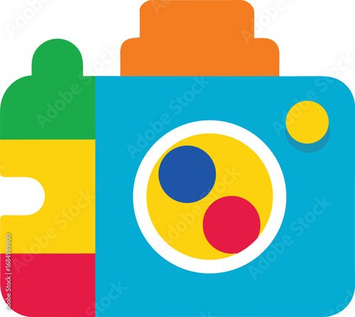 Colorful camera icon with circles in lens