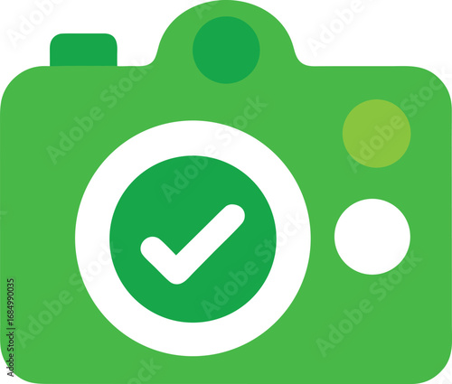 Green camera icon with checkmark symbol