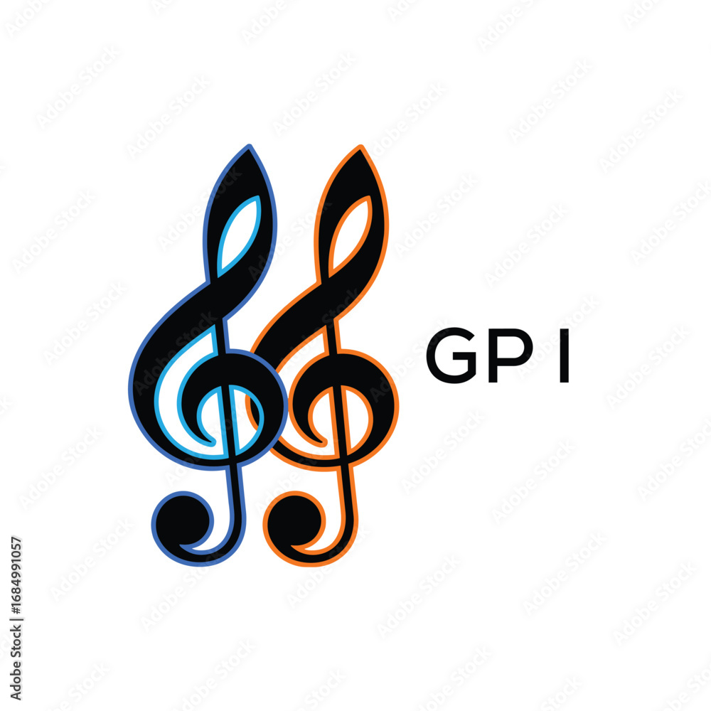 Naklejka premium GPI Music Company logo. GPI Creative Treble Clef Icon and business. GPI best icon Entertainment Branding. 