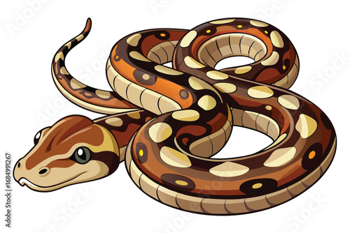 Cartoon Ball Python Curled Up Showing Off Beautiful Markings and Patterns a Cute Rendition of this Popular Pet