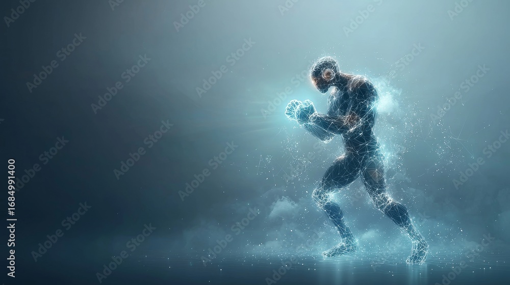 Fototapeta premium Dynamic energy burst futuristic athlete in motion digital realm concept art sci-fi environment action-packed view