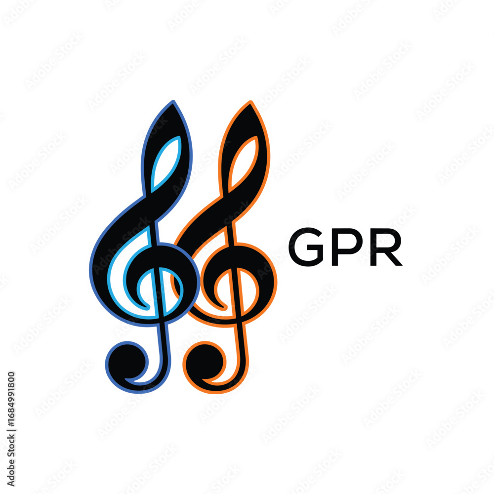 Naklejka premium GPR Music Company logo. GPR Creative Treble Clef Icon and business. GPR best icon Entertainment Branding. 