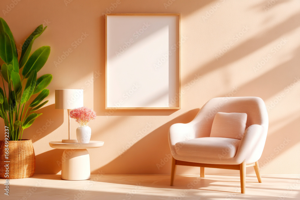 Fototapeta premium Tranquil reading nook featuring a cozy plush armchair