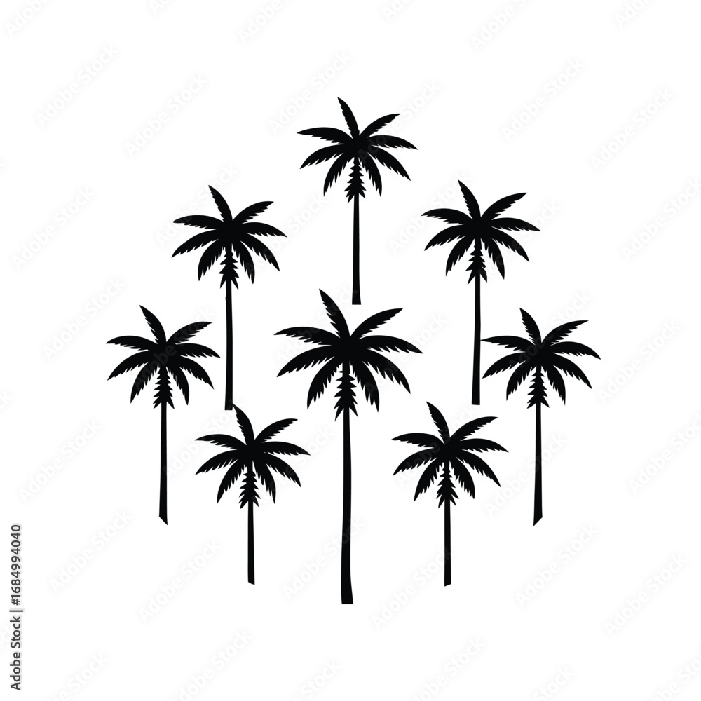 Fototapeta premium Silhouette Tropical Palm Trees Graphic Design Element: Black and White Minimalist Illustration