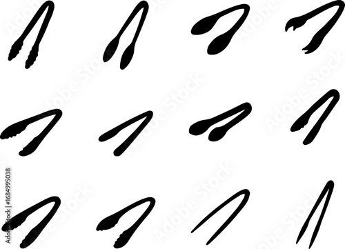 Tongs vectors, tongs art, various tongs silhouettes, and a Set of kitchen tongs, a Collection of tongs.