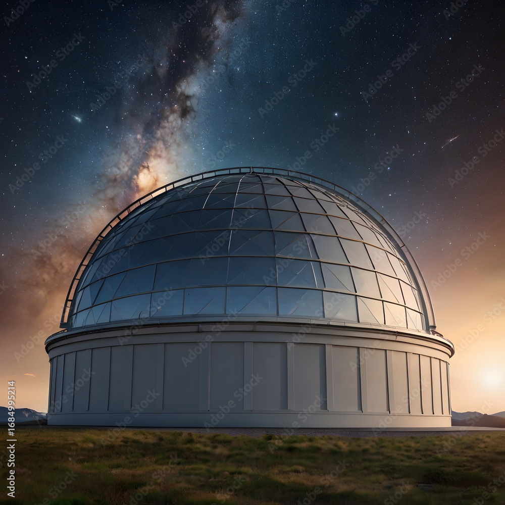 Obraz premium A modern astronomical observatory, nestled under a starry night sky, is designed for astronomical observation.