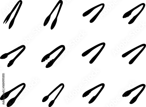 Tongs vectors, tongs art, various tongs silhouettes, and a Set of kitchen tongs, a Collection of tongs.