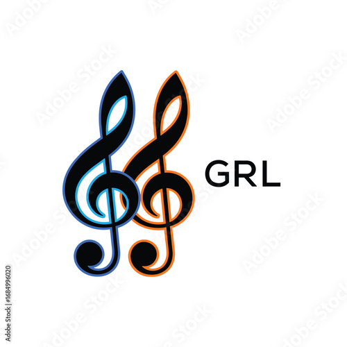 GRL Music Company logo. GRL Creative Treble Clef Icon and business. GRL best icon Entertainment Branding.
