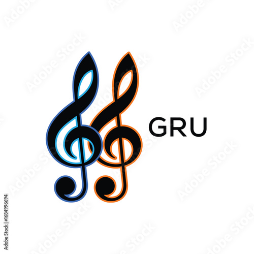 GRU Music Company logo. GRU Creative Treble Clef Icon and business. GRU best icon Entertainment Branding.
