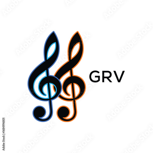 GRV Music Company logo. GRV Creative Treble Clef Icon and business. GRV best icon Entertainment Branding.
