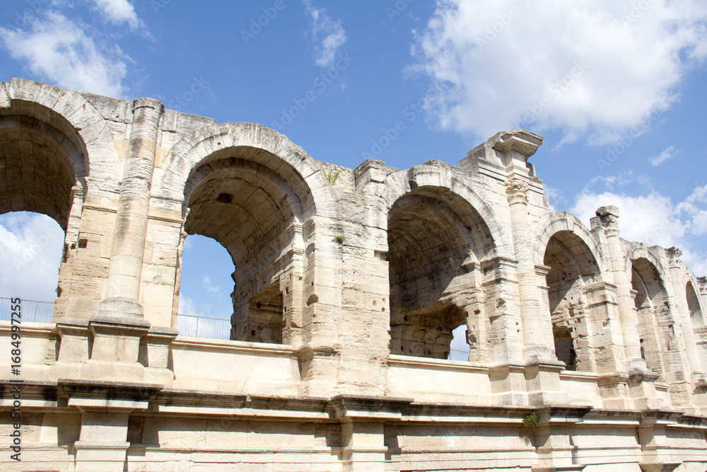 Naklejka premium View of the exterior of the Roman Amphitheater in Arles, Provence-Alpes-Côte d'Azur, France 