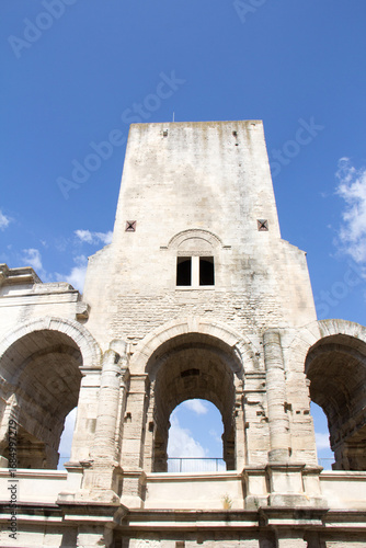 View of the exterior of the Roman Amphitheater in Arles, Provence-Alpes-Côte d'Azur, France  