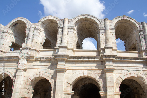 View of the exterior of the Roman Amphitheater in Arles, Provence-Alpes-Côte d'Azur, France  