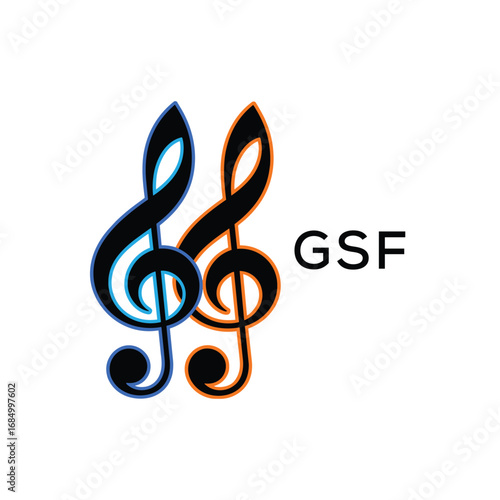 GSF Music Company logo. GSF Creative Treble Clef Icon and business. GSF best icon Entertainment Branding.
