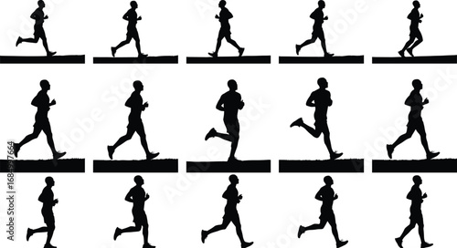 Running silhouette man, jogging exercise, fitness training, healthy lifestyle, outdoor workout, sports activity, marathon runner, cardio fitness, active movement
