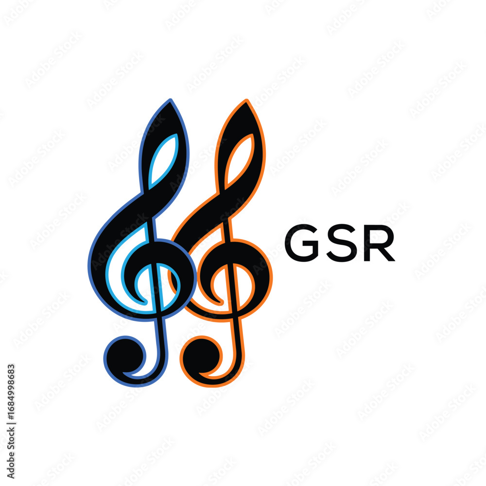 Naklejka premium GSR Music Company logo. GSR Creative Treble Clef Icon and business. GSR best icon Entertainment Branding. 