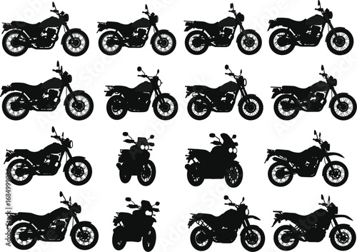Retro and modern motorcycle vector silhouette collection, perfect for graphic design projects, branding, and t-shirt prints.