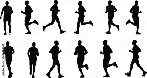 Silhouette man jogging, running exercise, fitness workout, healthy lifestyle, outdoor training, athletic activity, sports silhouette, endurance cardio, daily routine, health