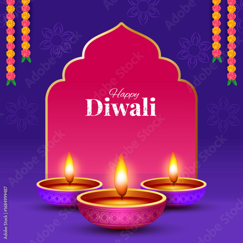 Wallpaper Mural Indian festival happy diwali with decorative diwali props, diwali traditional background, diwali celebration greeting card, vector illustration Torontodigital.ca