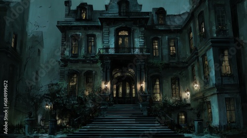 Creepy Haunted Manor Gothic Architecture Horror Illustration
