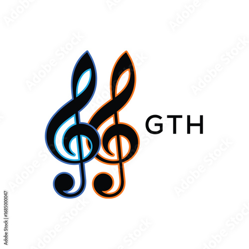 GTH Music Company logo. GTH Creative Treble Clef Icon and business. GTH best icon Entertainment Branding.
