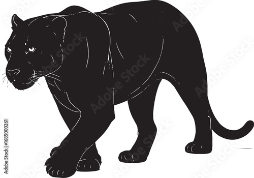 Powerful Black Panther Walking Forward Silhouette Illustration Wildlife Conservation and Animal Protection Banner Graphic Design Element