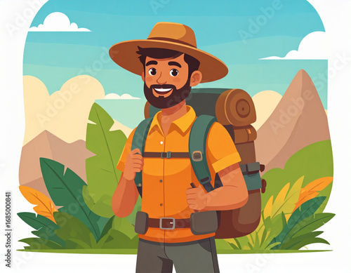 Vector character of an explorer man with backpack and hat, adventurous pose, flat col 254851.eps, 1756881887854_Firefly_Vector character of an explorer man with backpack and hat, adventurous pose, fla