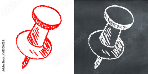 Chalk hand drawn paper pin vector for office, school, or creative projects. This rustic, hand-drawn look is great for illustrating a reminder, note, or a location on a map.