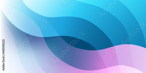 Abstract background with translucent wavy, curvy shapes, soft gradient colors in blue, turquoise, and pink. Modern flowing design, perfect for digital art, presentations, or contemporary decoration.