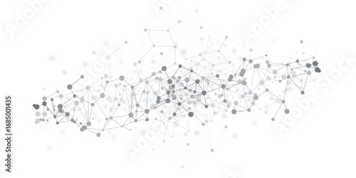 Abstract Black and White Modern Cloud Computing and Global Digital Network Connections, IT or Technology Concept, Polygonal Grid, Wire Frame Isolated on White - Illustration in Editable Vector Format