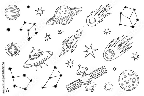 Space Exploration: A Collection of Hand-Drawn Line Art Icons