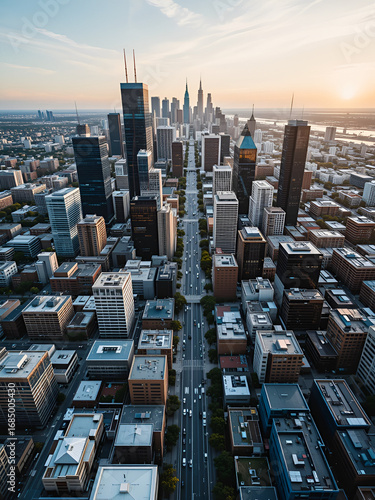 Aerial panorama of North Melbourne with Melbourne CBD in the distance