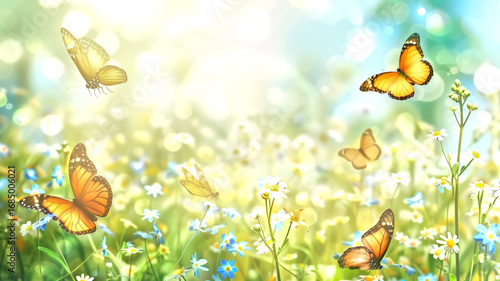Wallpaper Mural beautiful spring background with yellow butterflies and forget m Torontodigital.ca