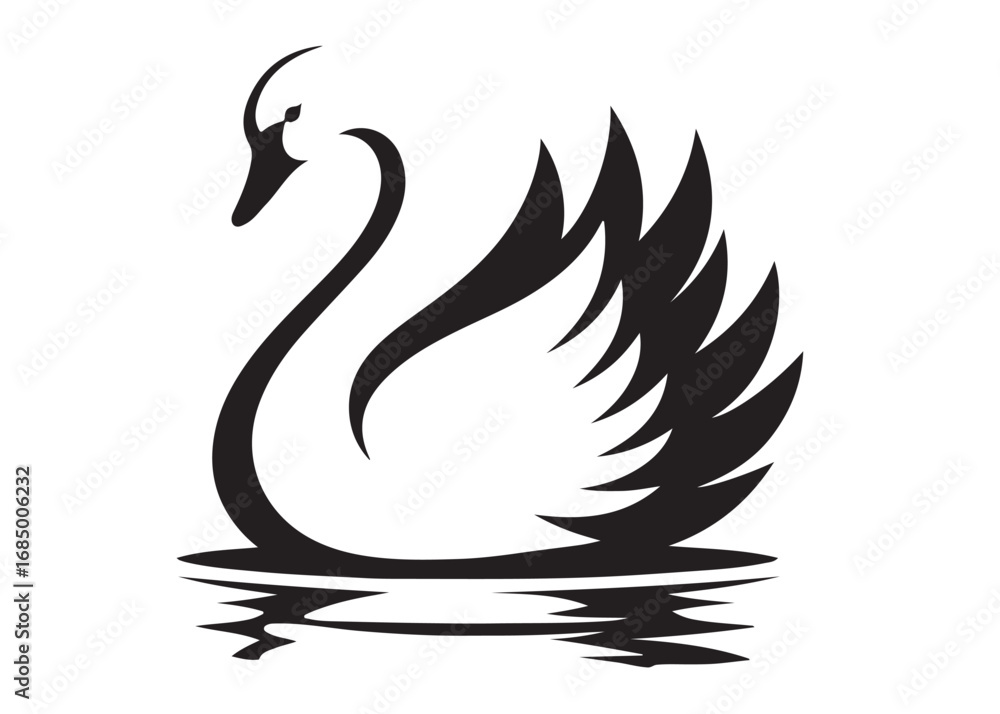 Fototapeta premium swan logo silhouette vector, swan vector illustration silhouette, swimming swan logo silhouette, goose bird silhouette vector, animal wildlife swan logo silhouette vector on white background 